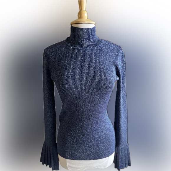 Elegant Blue MetalicTurtleneck Sweater